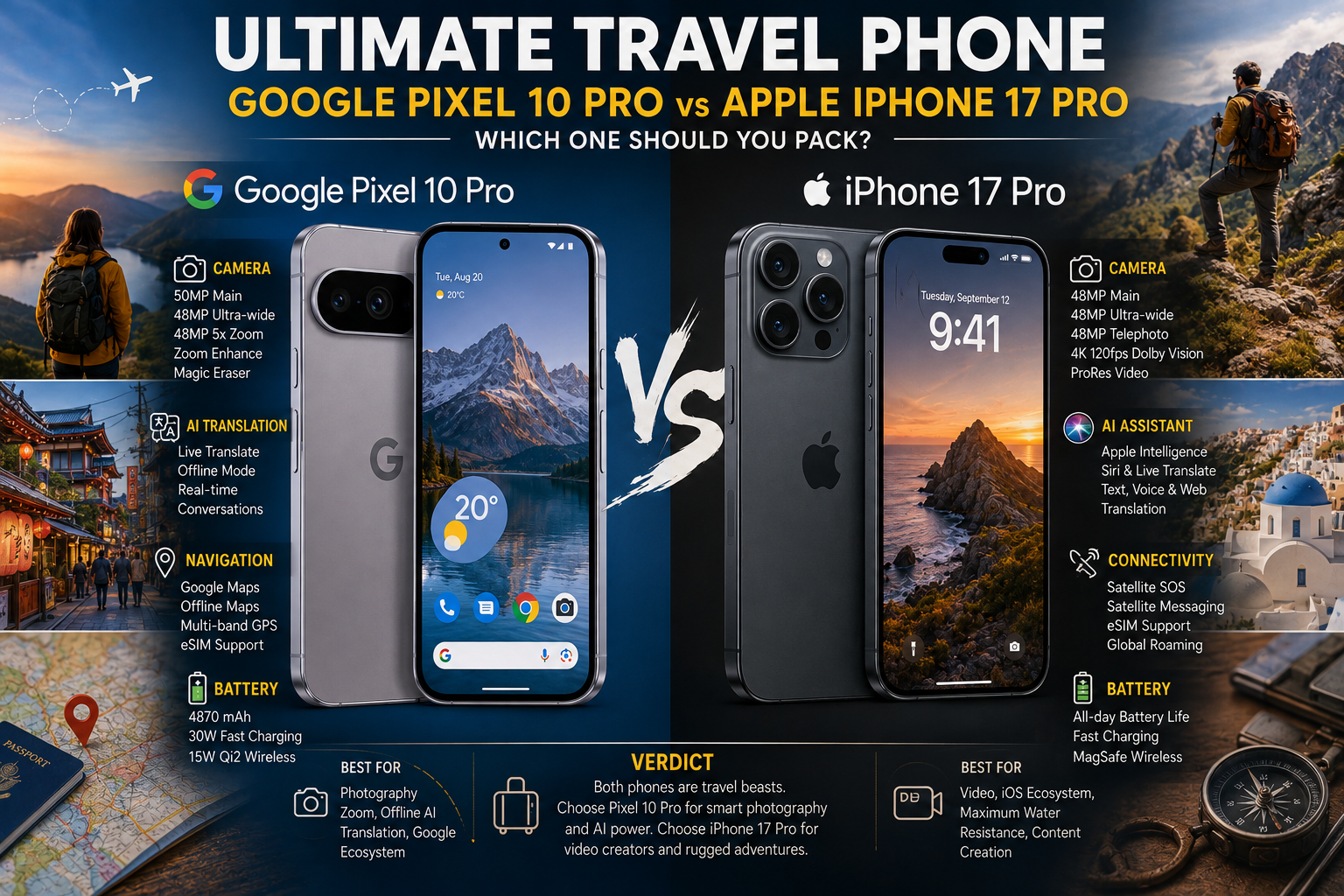 Best Phone for Travelers: Pixel 10 Pro vs. iPhone 17 Pro Ultimate Showdown