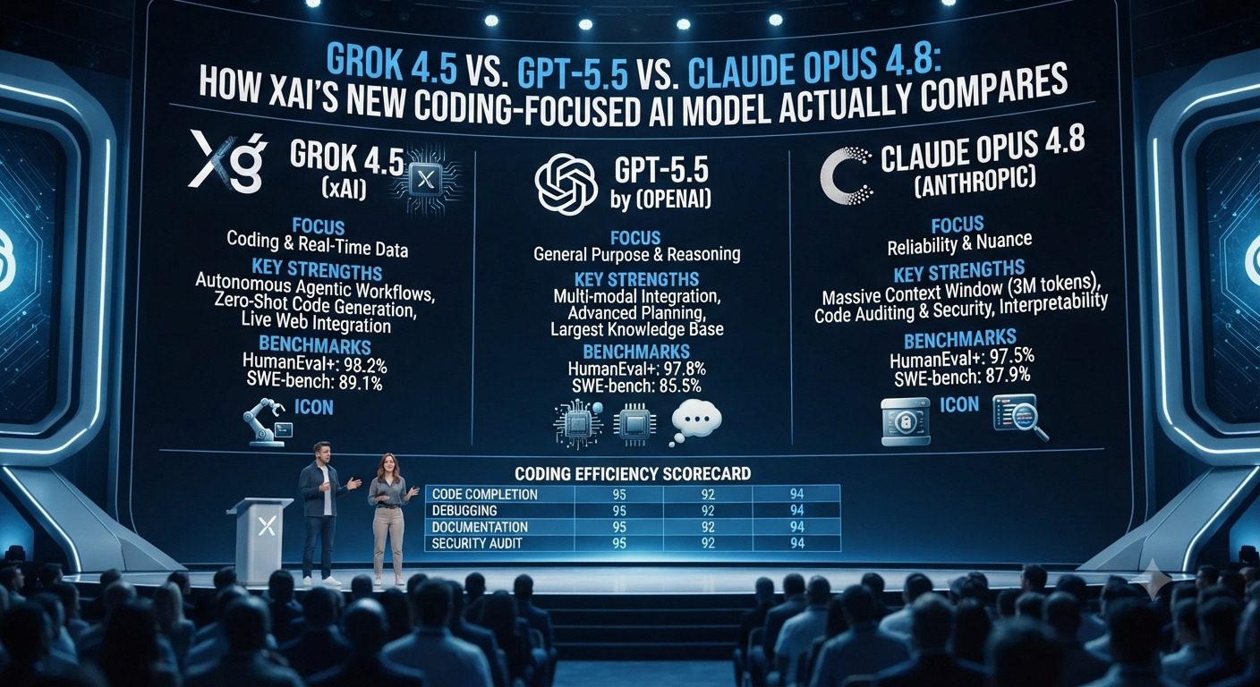 Grok 4.5 vs. GPT-5.5 vs. Claude Opus 4.8: How xAI's New Coding-Focused AI Model Actually Compares