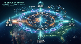 The Space Economy: Commercial Satellites, Orbital Infrastructure, and Lunar Logistics
