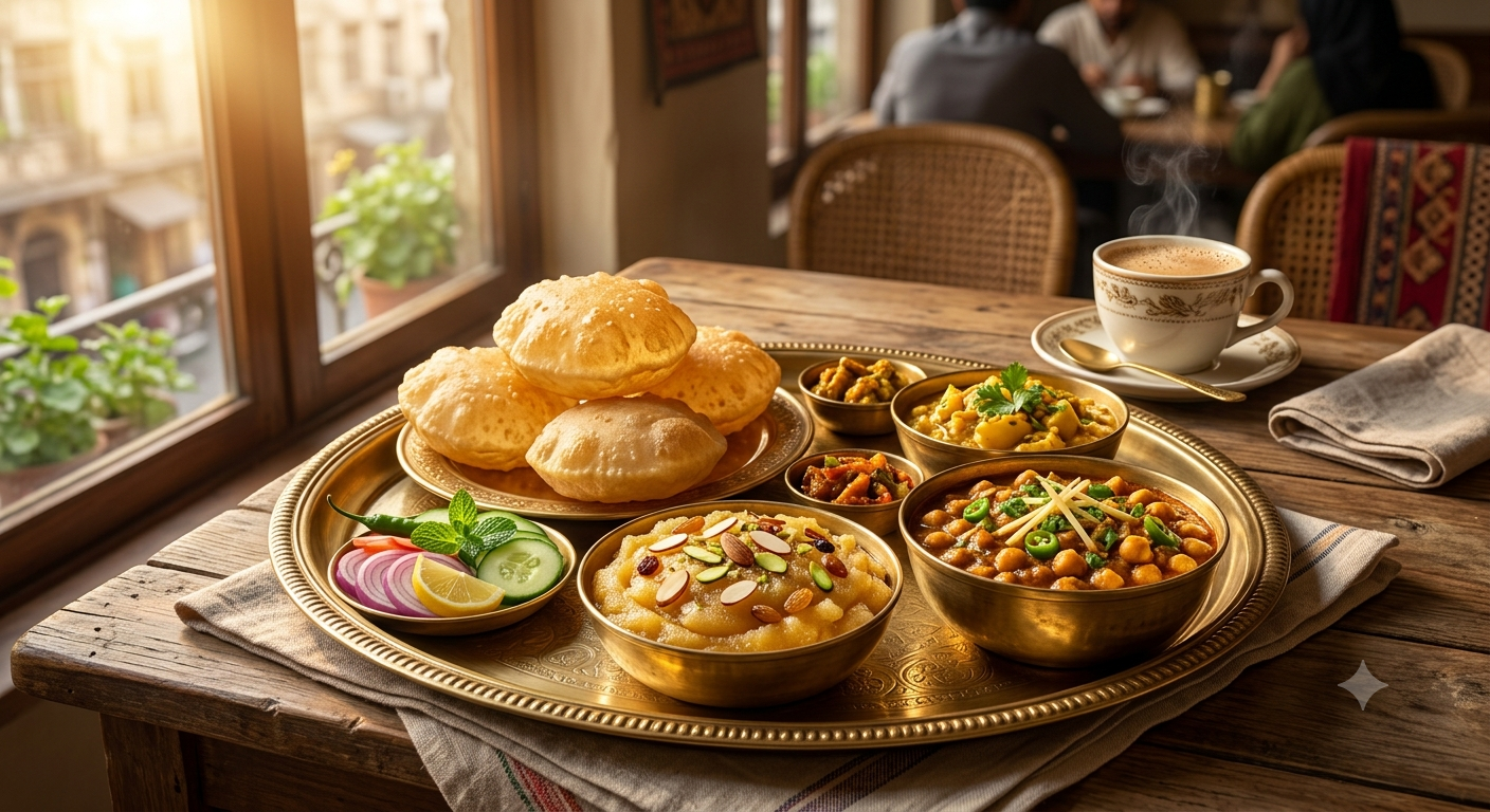 Traditional Halwa Puri Cholay Breakfast Combo