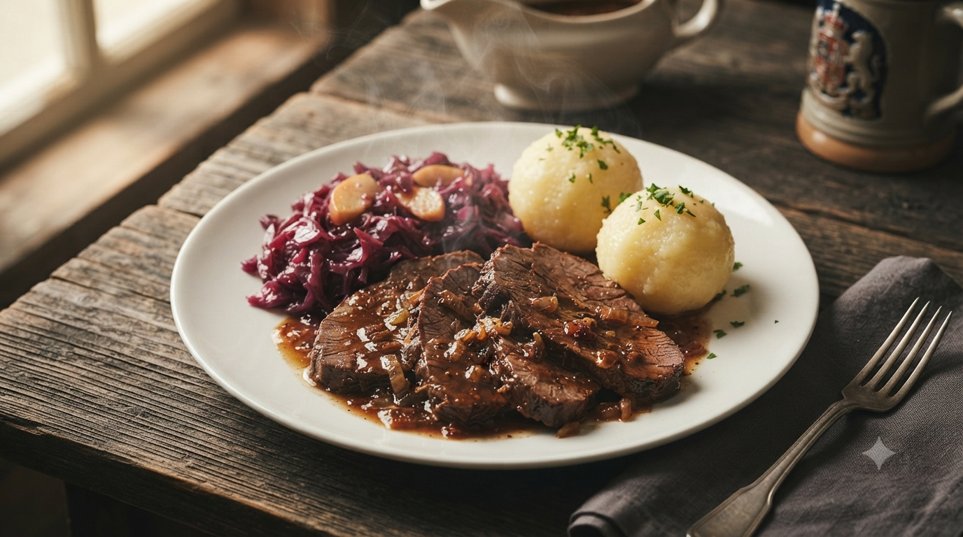 German Sauerbraten with Red Cabbage