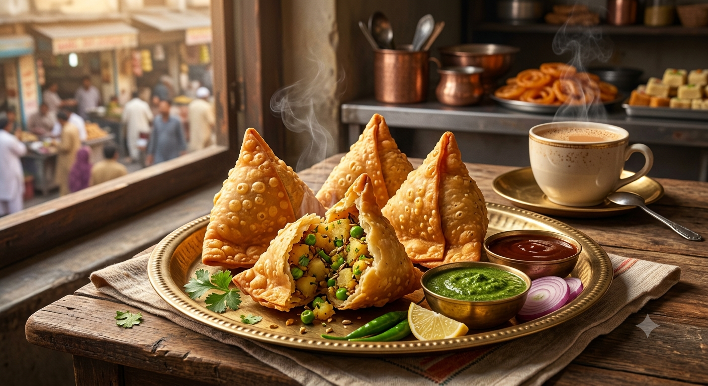 Halwai-Style Khasta Aloo Samosa with Imli Chutney